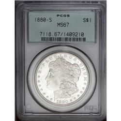 1880-S S$1 MS67 PCGS. Intense luster is exuded from si