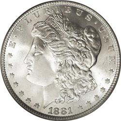 1881 S$1 MS66 PCGS. Completely untoned with luxuriant,