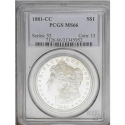 1881-CC S$1 MS66 PCGS. Silver-gray surfaces display tr