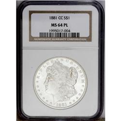 1881-CC S$1 MS64 Prooflike NGC. A popular, low mintage