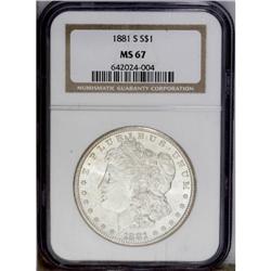 1881-S S$1 MS67 NGC. Exceptional quality in a Morgan d