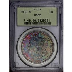 1882-S S$1 MS66 PCGS. Dynamic aquamarine, orange, and