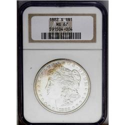 1882-S S$1 MS67 NGC. Well preserved surfaces are endow