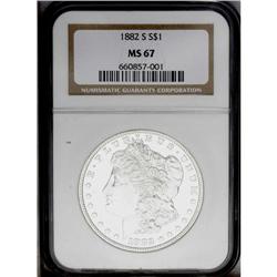 1882-S S$1 MS67 NGC. Virtually untoned surfaces offer