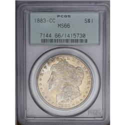 1883-CC S$1 MS66 PCGS. Beautiful orange, powder-blue,