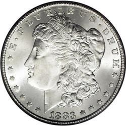 1883-CC S$1 MS67 PCGS. A few dashes of golden toning v