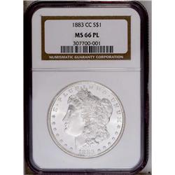 1883-CC S$1 MS66 Prooflike NGC. Intense reflectivity i