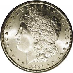 1884-CC S$1 MS67 PCGS. An exceptionally bright and lus