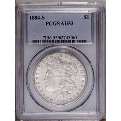 1884-S S$1 AU53 PCGS. Silver-gray surfaces exhibit lus