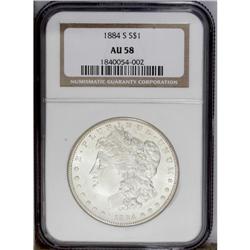 1884-S S$1 AU58 NGC. Mostly lustrous, but with a touch