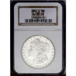 1884-S S$1 AU55 Prooflike NGC. Bright, white surfaces