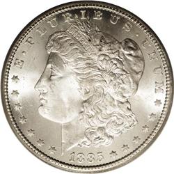 1885-CC S$1 MS66 PCGS. The majority of 1885-CC dollars