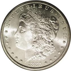 1885-CC S$1 MS66 PCGS. A bright Gem exhibiting creamy,