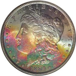 1886 S$1 MS63 S NGC. Incredible rainbow toning progre