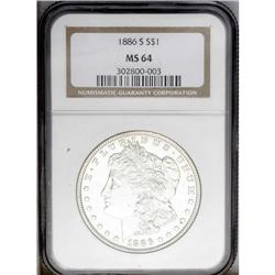 1886-S S$1 MS64 NGC. Totally white and a decent strike