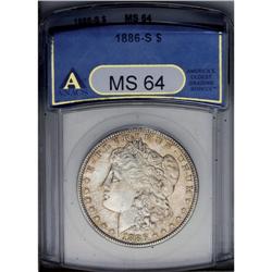 1886-S S$1 MS64 ANACS. The surfaces exhibit dazzling l