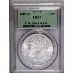 1887-S S$1 MS64 PCGS, five green label holder examples