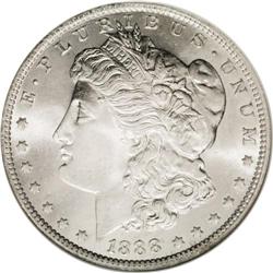 1888-O S$1 MS66 NGC. Frosty and bright, with satiny lu