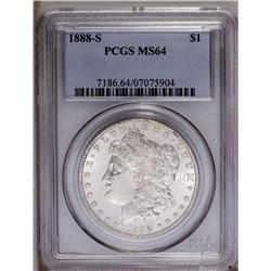 1888-S S$1 MS64 PCGS. Silver-gray surfaces display ple