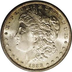 1888-S S$1 MS65 NGC. The obverse displays a thin veil