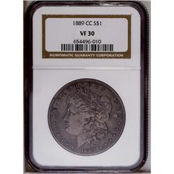 1889-CC S$1 VF30 NGC. A dark-gray example with glints