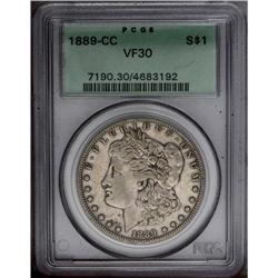 1889-CC S$1 VF30 PCGS. Well detailed for the grade and