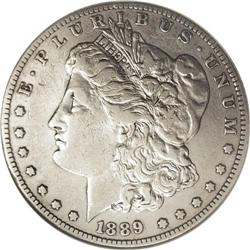 1889-CC S$1 VF35 ANACS. Glossy steel-gray surfaces dis