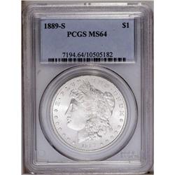 1889-S S$1 MS64 PCGS. Satiny and lustrous surfaces are