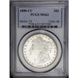 1890-CC S$1 MS62 PCGS. Luminous silvery surfaces displ