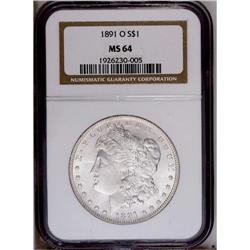 1891-O S$1 MS64 NGC. A minor luster graze behind Liber