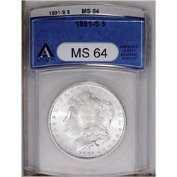 1891-S S$1 MS64 ANACS. Brilliant, and limited from Gem
