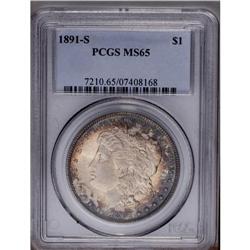 1891-S S$1 MS65 PCGS. Dense cobalt-blue, dark-green, a