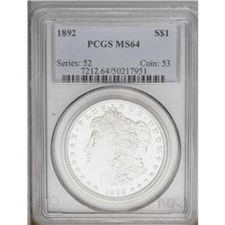 1892 S$1 MS64 PCGS. Brilliant and lustrous with frosty