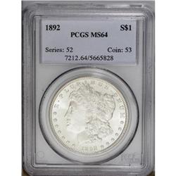 1892 S$1 MS64 PCGS. Completely untoned, with bright lu