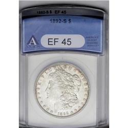 1892-S S$1 XF45 ANACS. Mildly abraded and typically wo