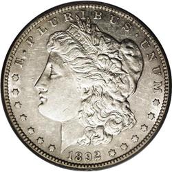 1892-S S$1 AU53 PCGS. Considerable luster clings to th