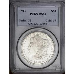 1893 S$1 MS63 PCGS. Lustrous surfaces display wisps of