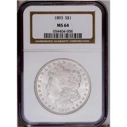 1893 S$1 MS64 NGC. An impressive near-Gem example of t