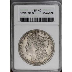 1893-CC S$1 XF40 ANACS. Wisps of russet are seen on bo