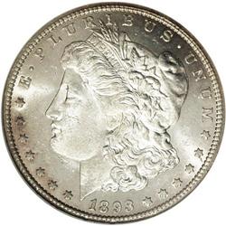 1893-CC S$1 MS63 NGC. Flashy cartwheel luster througho