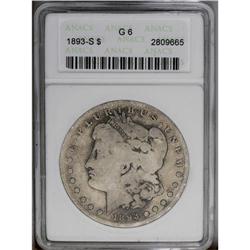 1893-S S$1 Good 6 ANACS. Extensively worn, but without