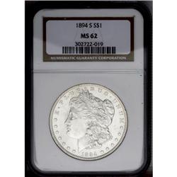1894-S S$1 MS62 NGC. This lustrous stone-white better