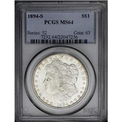 1894-S S$1 MS64 PCGS. Mostly brilliant, sharply struck