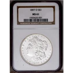 1897-O S$1 MS61 NGC. Bright satin-like surfaces displa