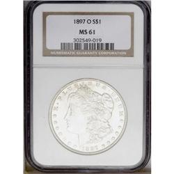1897-O S$1 MS61 NGC. A fully lustrous and only faintly