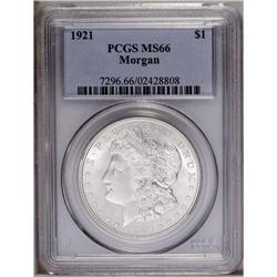 1921 S$1 MS66 PCGS. A bluish-silver cast appears on th
