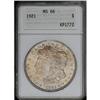 Image 1 : 1921 S$1 MS66 ANACS. Delicately toned in ice-blue and