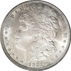 1921-D S$1 MS65 PCGS. Original olive-gray patination e