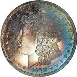 1879 S$1 PR68 NGC. The light champagne patina at the c