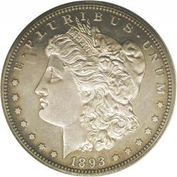 1893 S$1 PR63 PCGS. Light peripheral amber-gold and el